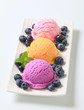Assorted ice cream with fresh blueberries