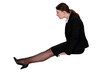 Photo: businesswoman sitting and watching her shoes businesswoman sitting and watching her shoes