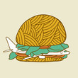Sandwich with airplane. Yummy travel vector illustration
