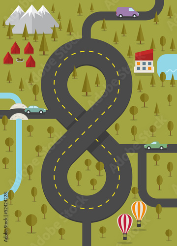 Vector: Background with road in the form of eight. Vector illustration. Background with road in the form of eight. Vector illustration.