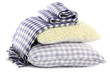 Colorful pillows and plaid isolated on white