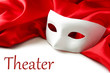 White mask and red silk fabric, isolated on white