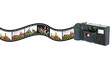 Old  vintage camera  with  pictures of  tourist attraction in  T
