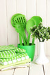 Kitchen settings: utensil, potholders, towels and else
