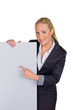 Foto: Frau in Business Kleidung mit Werbetafel Frau in Business Kleidung mit Werbetafel