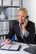 Foto: Frau mit Telefon im Büro Frau mit Telefon im Büro