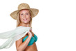 Frau mit Strohhut und Bikini,