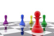 Chess pawns in different colors
