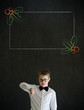 Thumbs down boy business man with Christmas holly checklist
