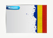 Stitched Romania flag with grunge paper frame