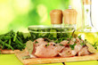 Chicken meat in glass plate,herbs and spices