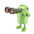 Illustration: Robot looks in binoculars. Robot looks in binoculars.
