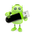 Illustration: Android holding usb flash drive. Android holding usb flash drive.