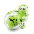 Robot holding holding earth planet