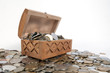 The box with coins on isolated background