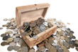 The box with coins on isolated background