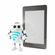 Illustration: Android with WiFi symbol and blank screen tablet Android with WiFi symbol and blank screen tablet