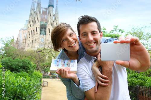 Photo: Couple with visitor pass in Barcelona Couple with visitor pass in Barcelona