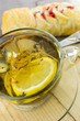 Tea with  a  jam bun
