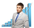 handsome businessman with big 3d chart