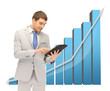 businessman with big 3d chart