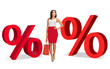 woman and two big red percent signs