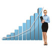 Photo: businesswoman with big 3d chart and folder businesswoman with big 3d chart and folder