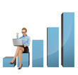 Photo: businesswoman sitting on big 3d chart businesswoman sitting on big 3d chart