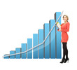 businesswoman with big 3d chart and folders