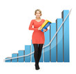 businesswoman with big 3d chart and folders