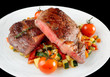 Medium well fried steak with vegetables