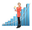 businesswoman with big 3d chart and folders