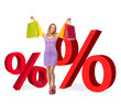 woman with shopping bags and percent signs
