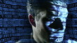 ID theft looking at the camera with binary codes reflections