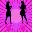 girl with phone on color background vector illustration