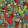Beautiful seamless pattern with cute birds and pretty flowers.