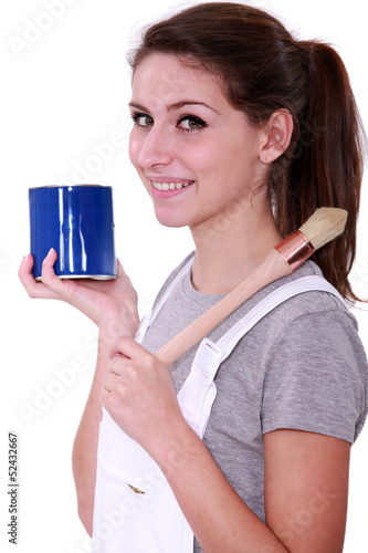 Photo: Painter with blue pot and brush Painter with blue pot and brush