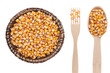 Corn in a plate, fork and spoon