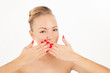 Young woman with red lips and manicure