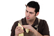 Carpenter checking wood joint