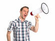 Junger Mann mit Megafon