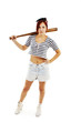 Punk girl with a bat on white background