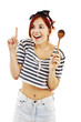 Photo: Beautiful pinup style housewife with wooden spoon Beautiful pinup style housewife with wooden spoon
