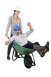 Photo: Workers with a wheelbarrow Workers with a wheelbarrow