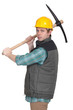 Angry tradesman with a pickaxe