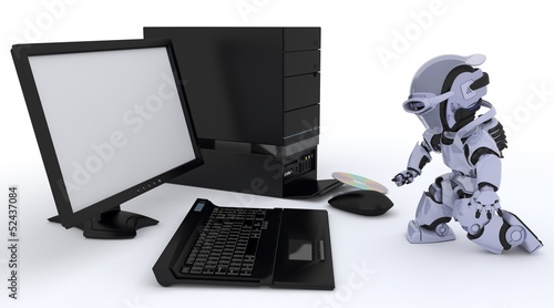 Illustration: Robot with computer Robot with computer