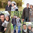 Couple walking through the woods in autumn