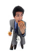Businessman scoffing a burger and fries