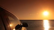 Video: Car on the summer beach at sunset Car on the summer beach at sunset