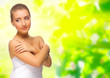 Young healthy girl on floral background